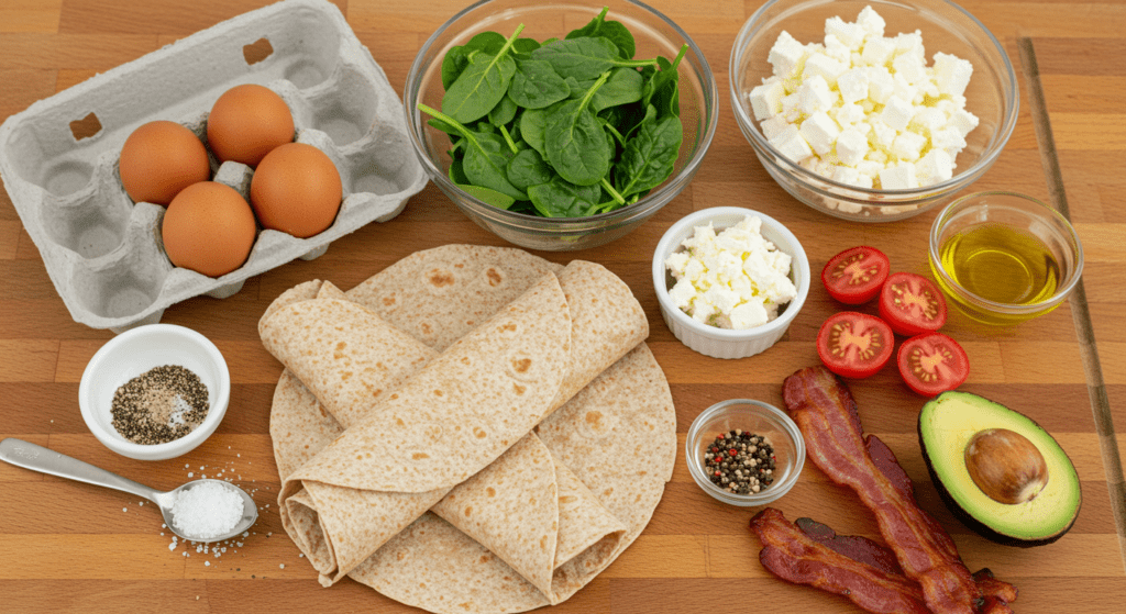 Easy Spinach and Feta Breakfast Wraps ingredients