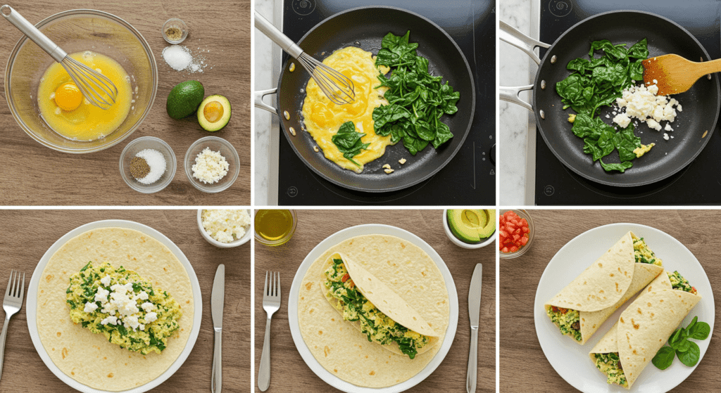 Easy Spinach and Feta Breakfast Wraps instructions